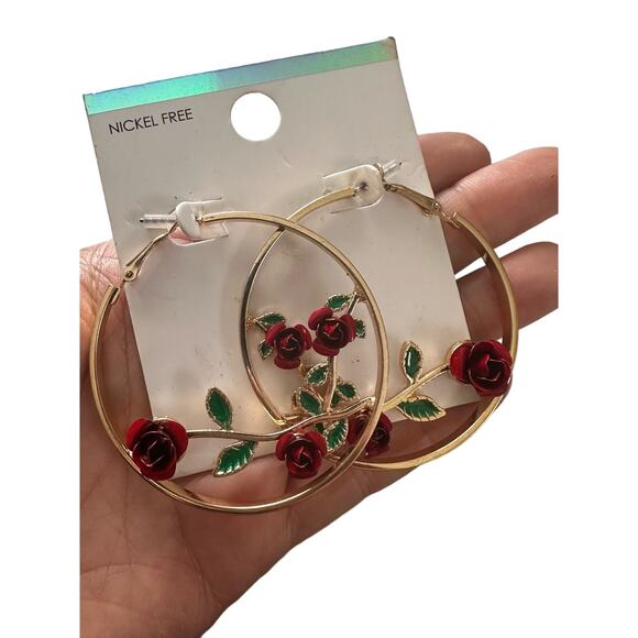 Rose Flower Hoop Earrings NWT - Picture 7 of 7